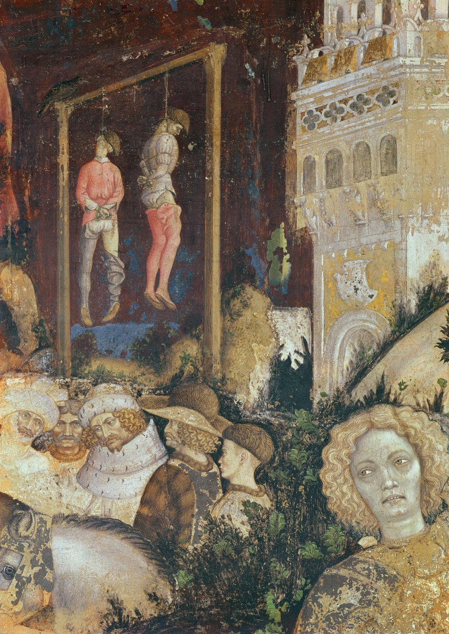 Détail de la potence à gauche de Saint Georges et la princesse de Trébizonde, vers 1433-38 (détail) - Antonio Pisanello