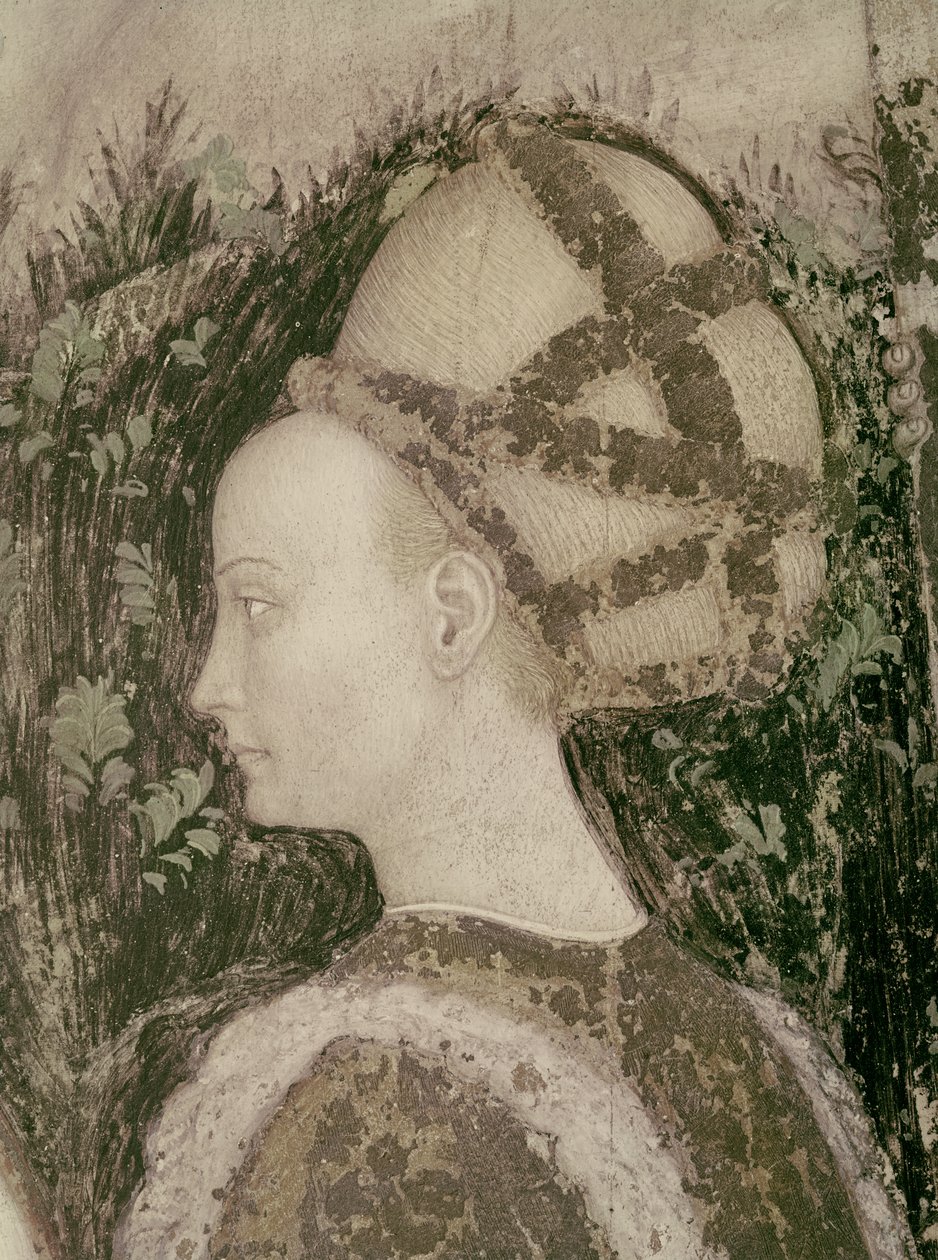 Saint Georges et la princesse de Trébizonde, détail de la tête de la princesse, c.1433-38 - Antonio Pisanello
