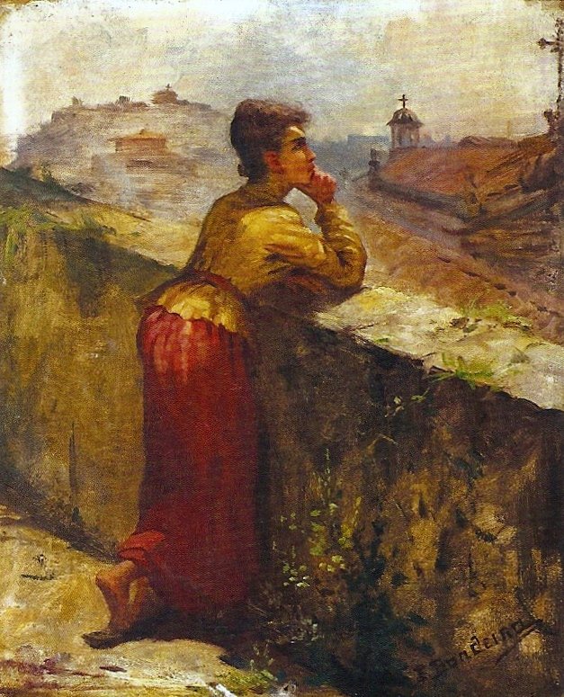Femme appuyée contre un mur - Antonio Rafael Pinto Bandeira