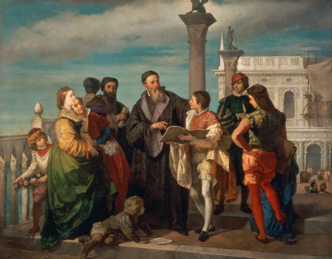 La rencontre entre Titien (1488-1576) et Véronèse (1528-88) sur le Ponte della Paglia - Antonio Zona