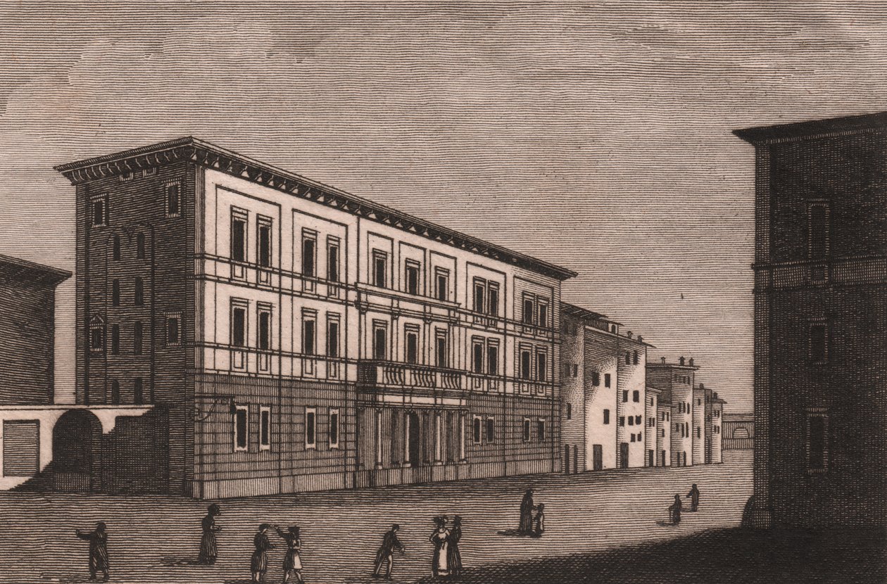 Vue du Palais Épiscopal à Pistoia, Toscane, Italie, gravure sur cuivre par Antonio Morghen - Antonio (1788 1853) Morghen