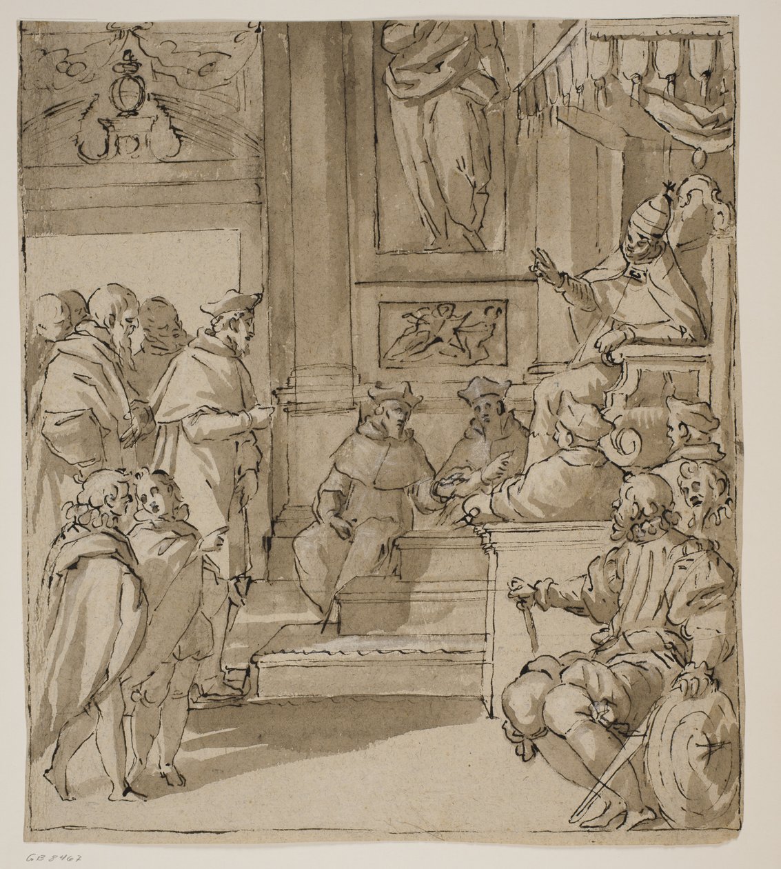Un cardinal de la famille Barbarigo reçu en audience par le pape. Étude pour une fresque à la Villa Barbarigo, Noventa Vicentina - Antonio Aliense