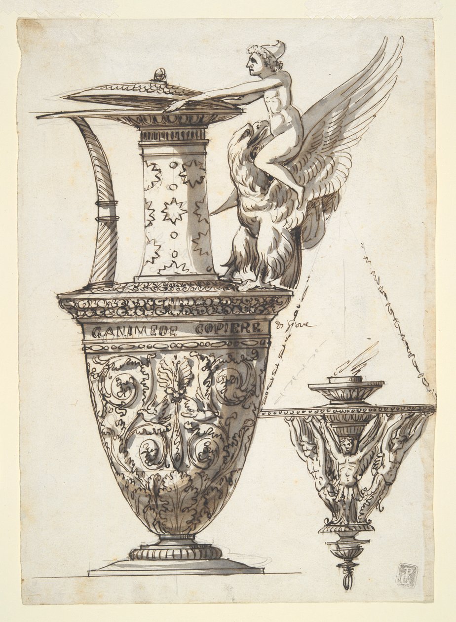Conception pour un pichet et un chandelier élaborés - Antonio Basoli