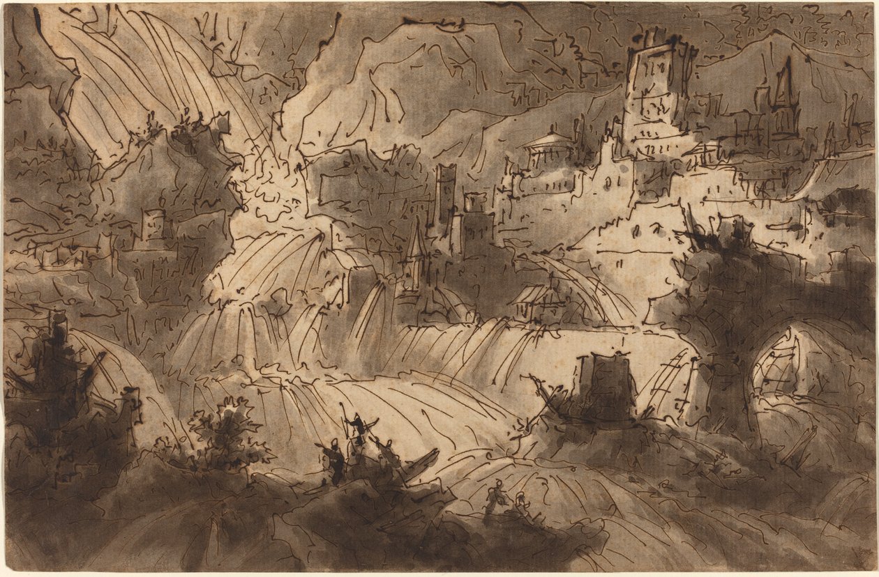 Torrents de montagne inondant une ville - Antonio Basoli