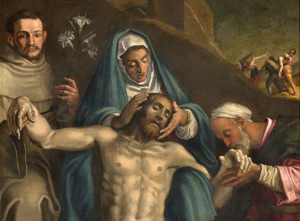 Transept nord, Autel de la Déposition, Déposition du Christ soutenue par la Vierge et les Saints Raymond et Antoine de Padoue, Antonio Campi 1566, Détail - Antonio Campi