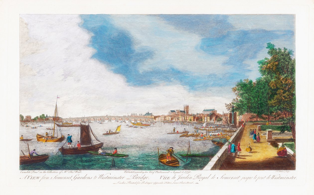 Vue des jardins de Somerset vers le pont de Westminster, gravée par John Miller, 1750 - Giovanni Antonio Canal