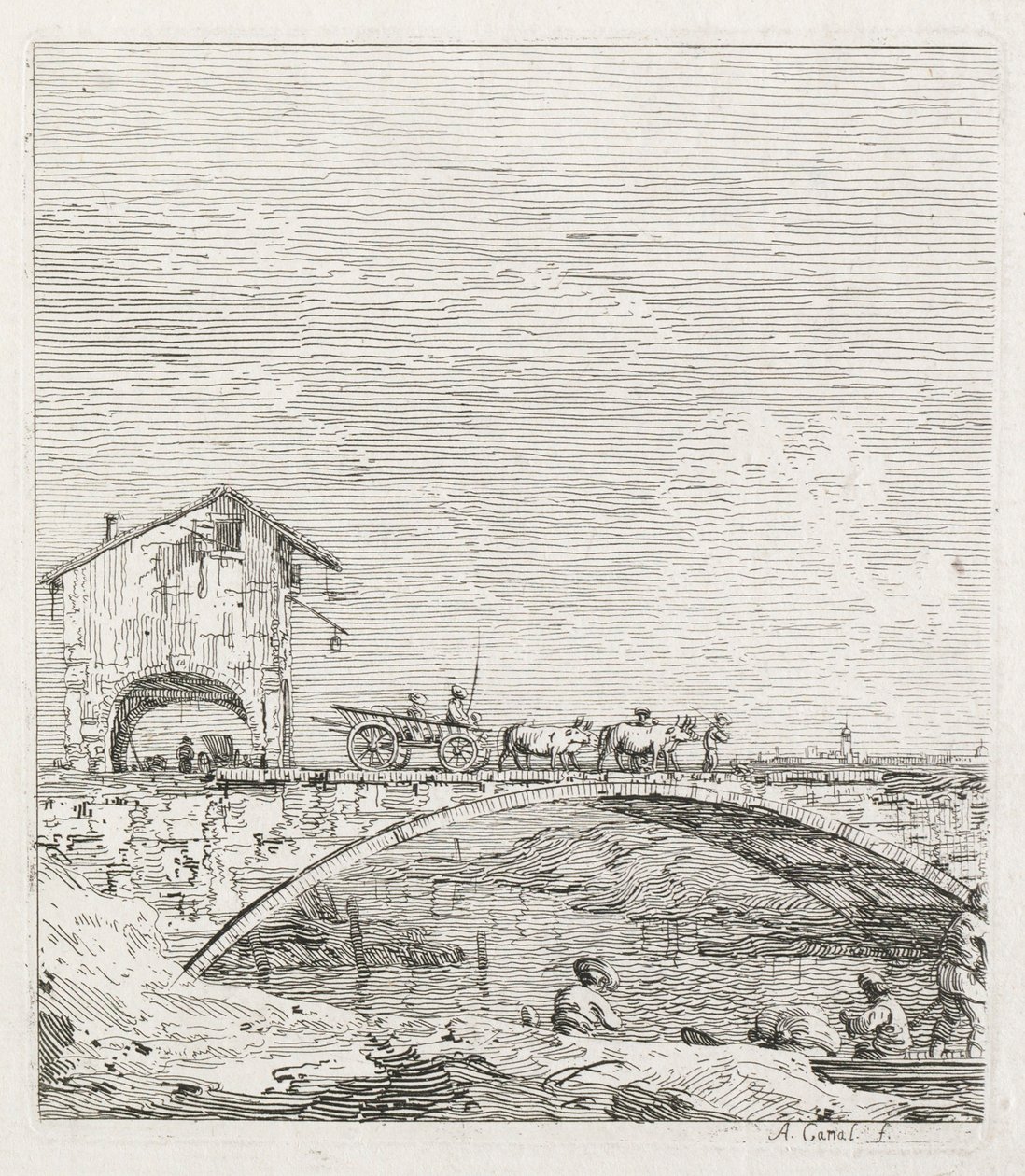 Vues : Un chariot passant sur un pont, 1735-1746 - Giovanni Antonio Canal