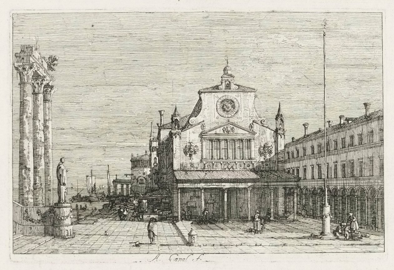 Vues : Trois colonnes et une statue sur la côte, 1735-1746 - Giovanni Antonio Canal