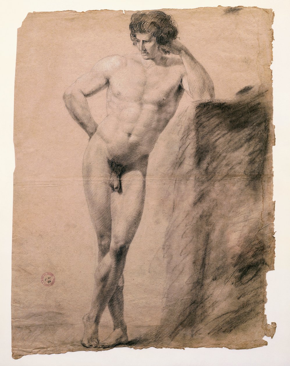 Étude de nu masculin appuyé sur un socle - Antonio Canova