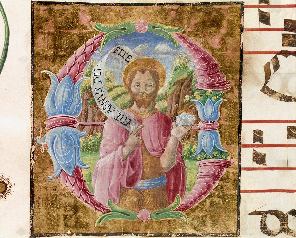 Saint Jean-Baptiste. Lettrine illuminée par Antonio Cicognari. Détail d