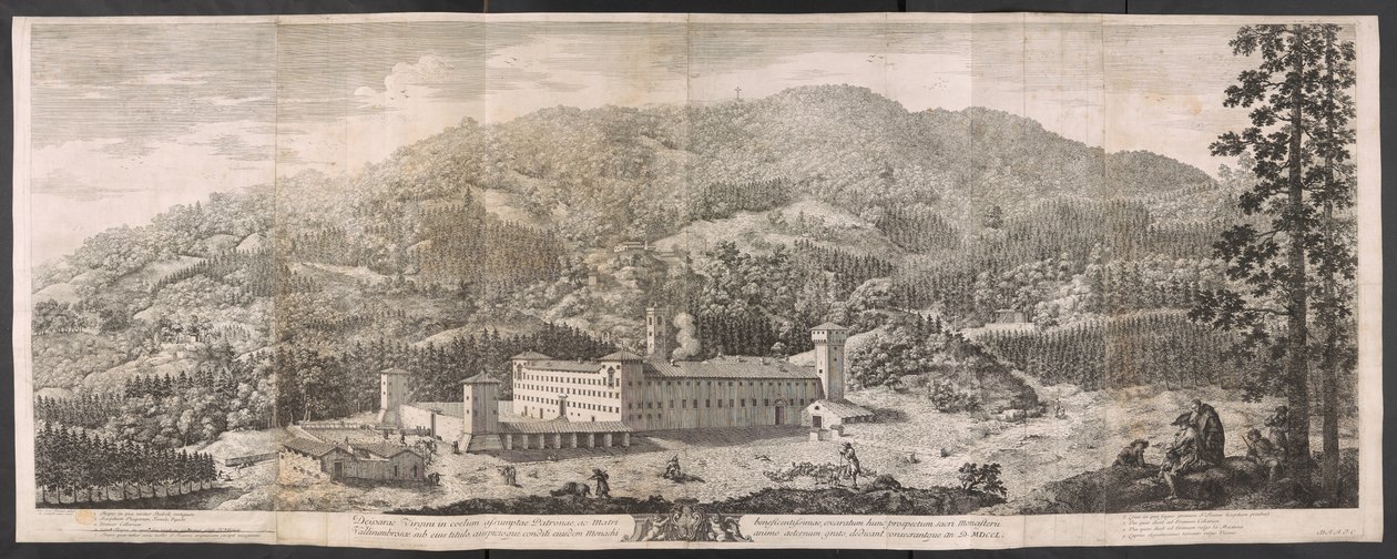 Grande vue du monastère au milieu des forêts des Apennins - Antonio Cioci or Ciocchi
