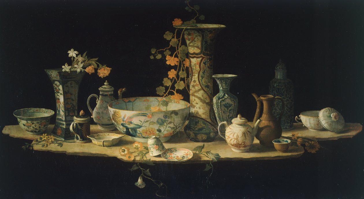 Peinture préparatoire pour un plateau de table en pierre dure avec des vases en porcelaine, vers 1875 - Antonio Cioci or Ciocchi