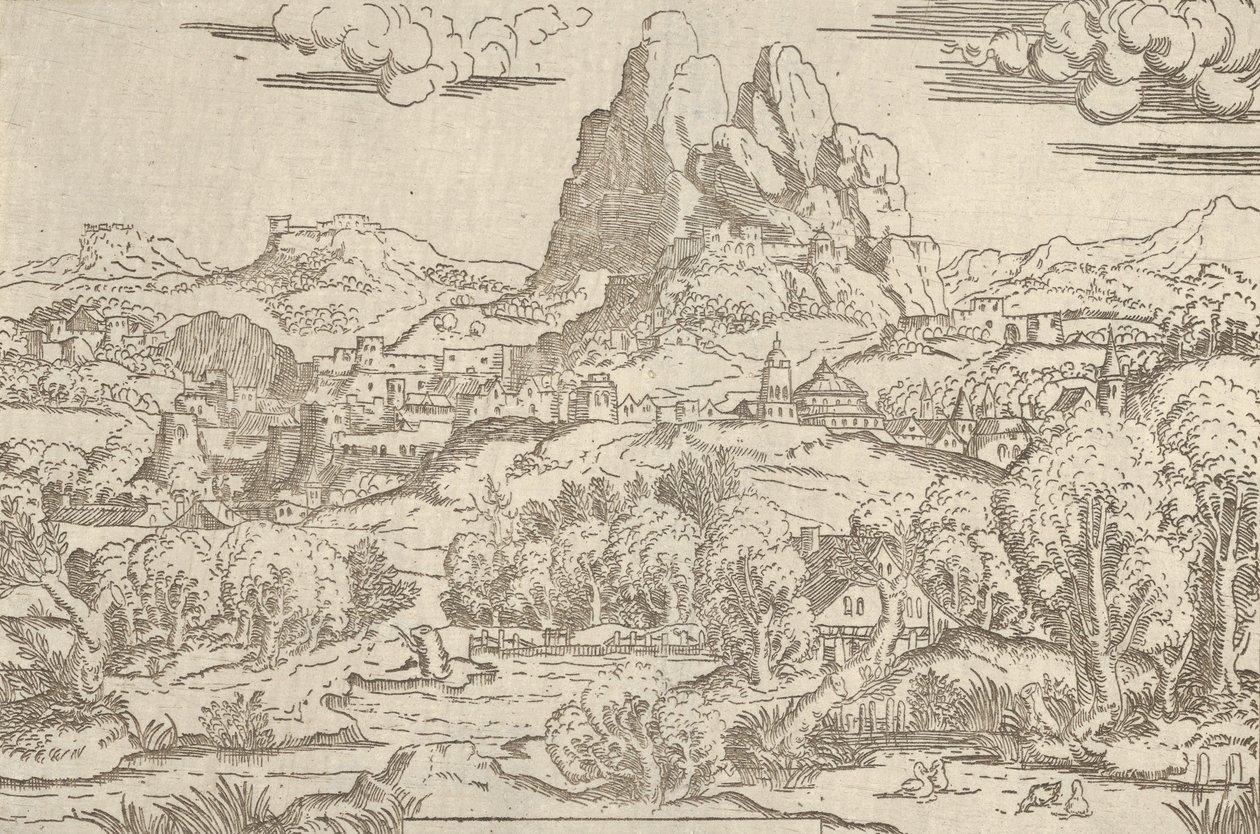 Paysage du cadre de Vénus poussant Cupidon, 1540-45 - Antonio Fantuzzi