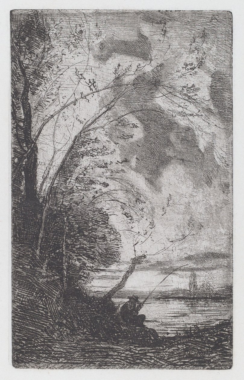 Pêcheur sur le rivage du lac - Antonio Fontanesi