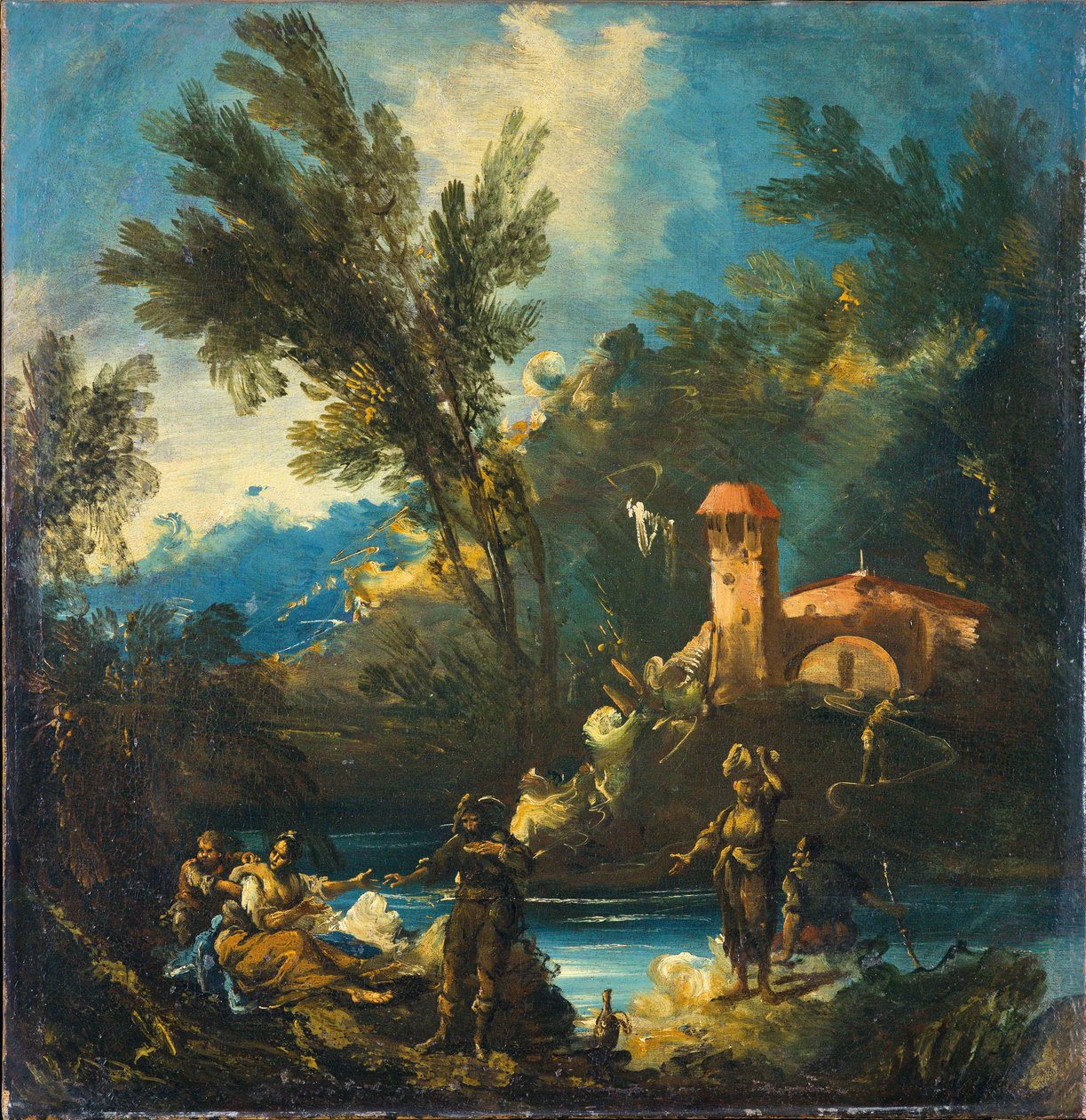 Paysage de rivière boisée avec personnages - Antonio Francesco Peruzzini