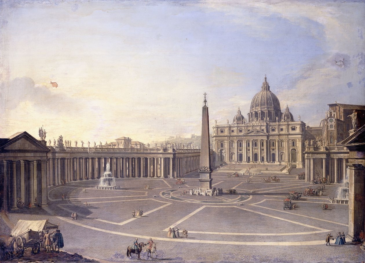 Vue de Saint-Pierre, Rome avec la colonnade de Bernini et une procession en carrosses - Antonio Joli