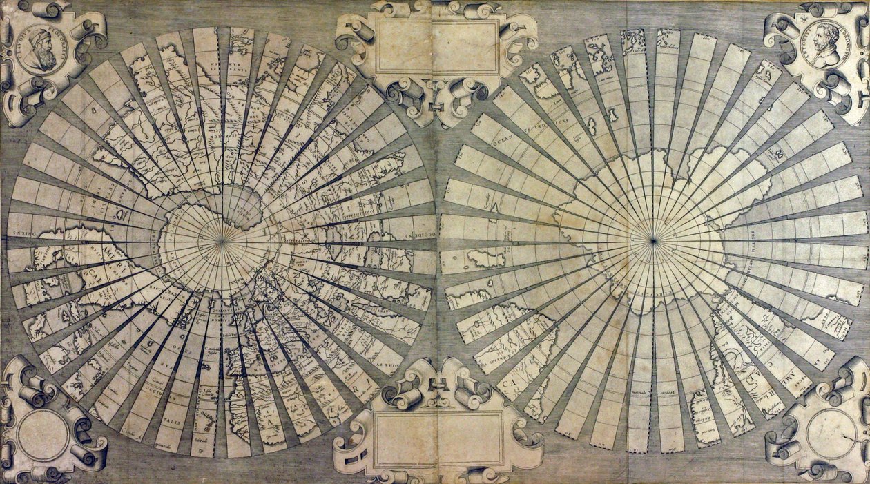 Carte du monde colorée en deux hémisphères - Antonio & Kremer Gerard & Cimerlini Giovanni Paolo (16th century) Florianus