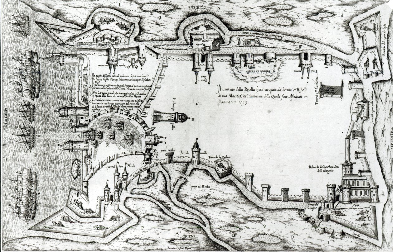 Carte illustrant La Rochelle occupée par les Huguenots - Antonio Lafreri