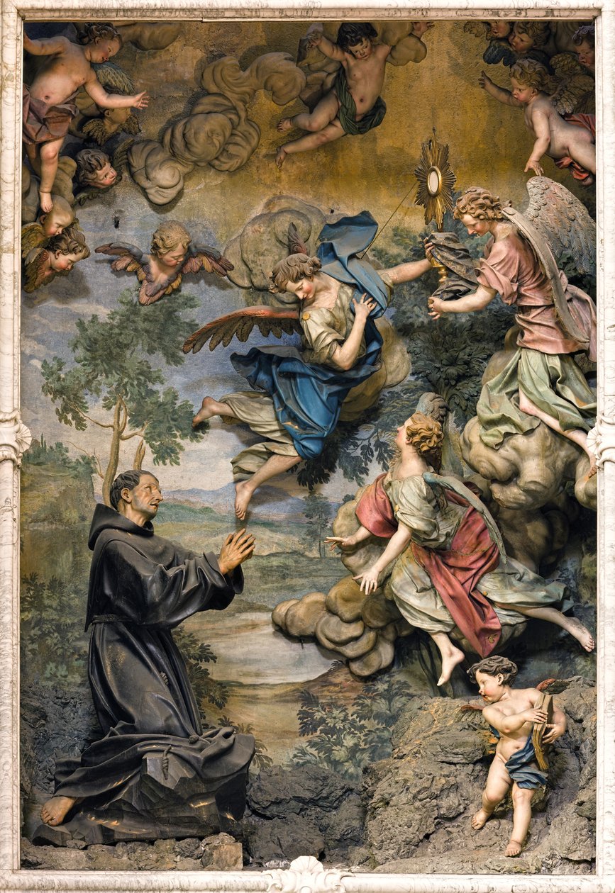 San Pasquale Baylon en adoration (fresque sur bois sculpté) - Antonio Maria Maragliano