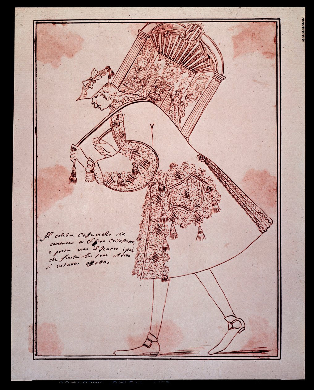 Portrait de Gaetano Majorana dit Caffarelli (ou Cafarello, ou Gaffariello) (1710-1783) castrat italien emportant le théâtre San Giovanni Grisostomo Dessin par Anton Maria Zanetti (1680-1767). XVIIIe siècle. Collection privée - Antonio Maria Zanetti