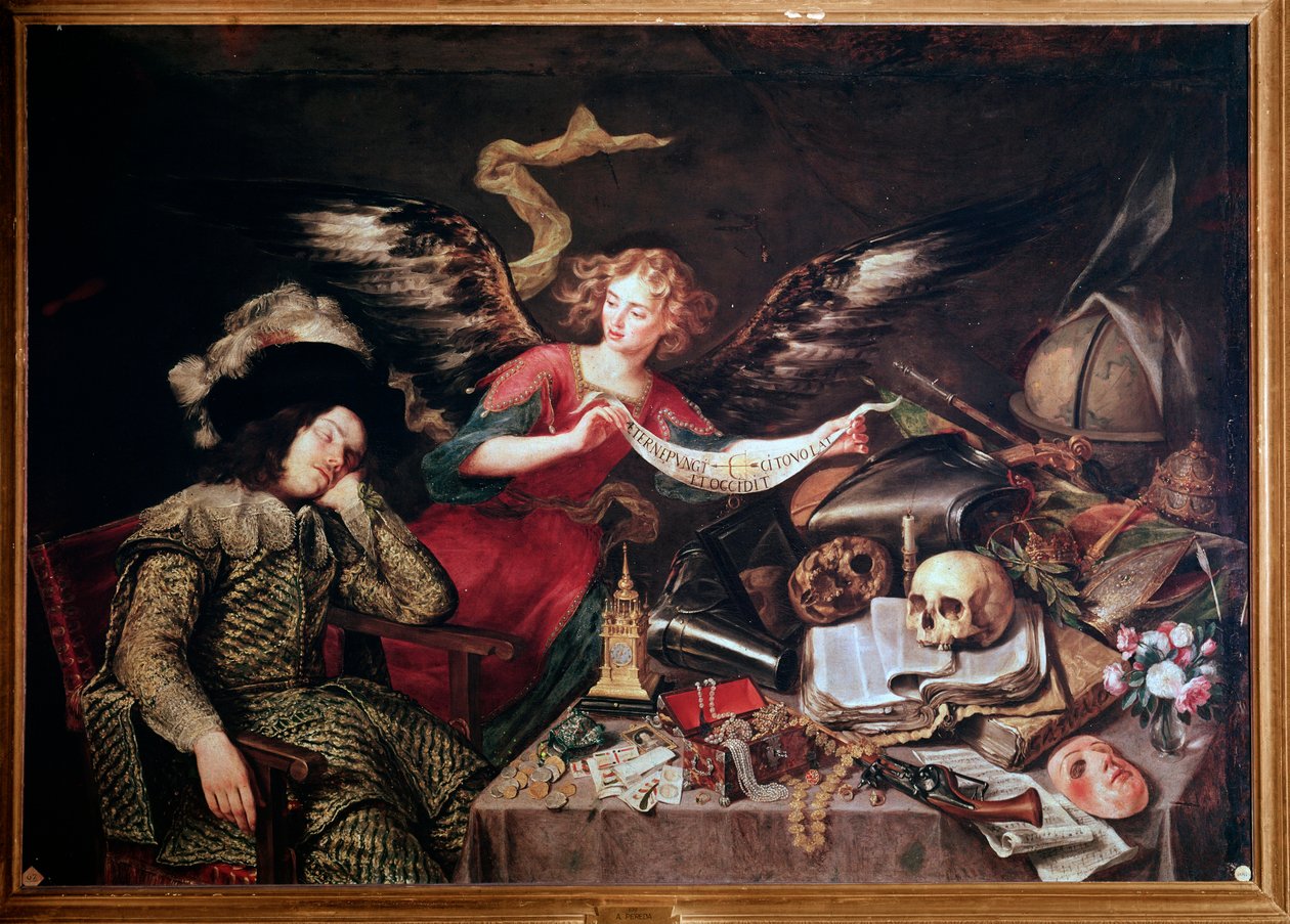 Un ange montre le rêve d'un chevalier endormi