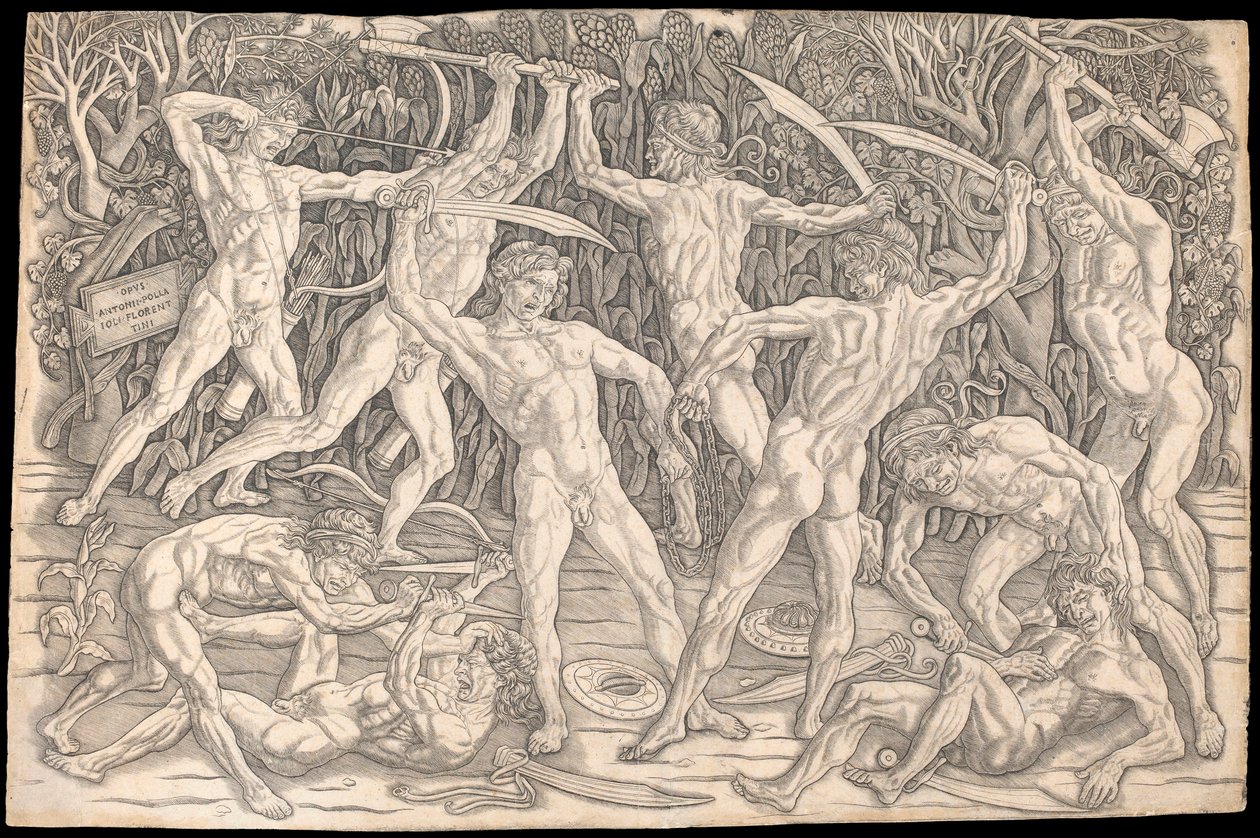 Bataille des nus, c.1470-90 (gravure en noir et blanc) - Antonio Pollaiuolo