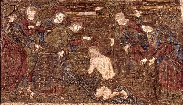 Le Christ baptisant Saint Jean-Baptiste, tapisserie représentant des scènes de la vie du saint - Antonio Pollaiuolo