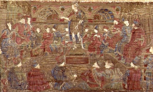 Saint Jean-Baptiste réprimandant Hérode, tapisserie représentant des scènes de la vie du saint (textile) - Antonio Pollaiuolo