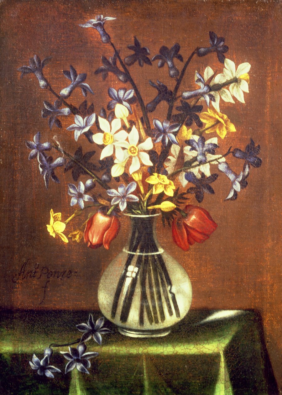 Nature morte de fleurs comprenant jacinthe, tulipes et œil de faisan - Antonio Ponce