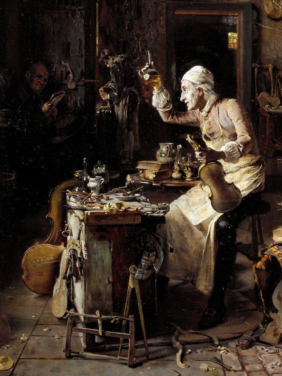 (détail) Luthier italien Stradivarius (Antonio Stradivari) (1644-1737) dans son atelier - Antonio Rinaldi