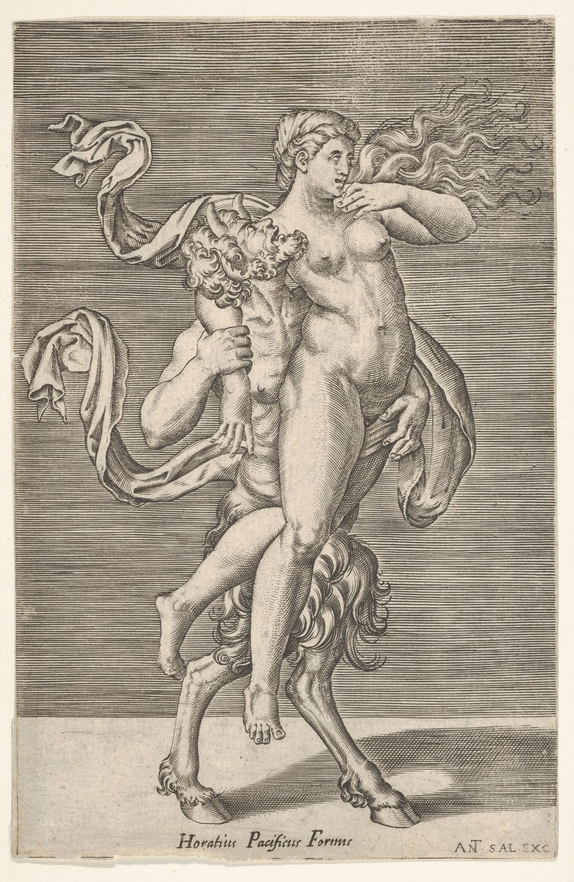 Satyre portant une nymphe, dont le bras droit est enroulé autour du cou du satyre - Antonio Salamanca