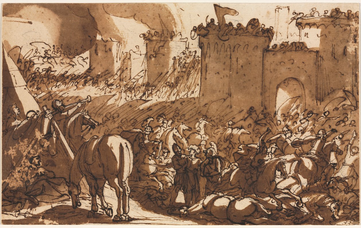 Scène de bataille avec un fort, premier tiers du 17ème siècle - Antonio Tempesta