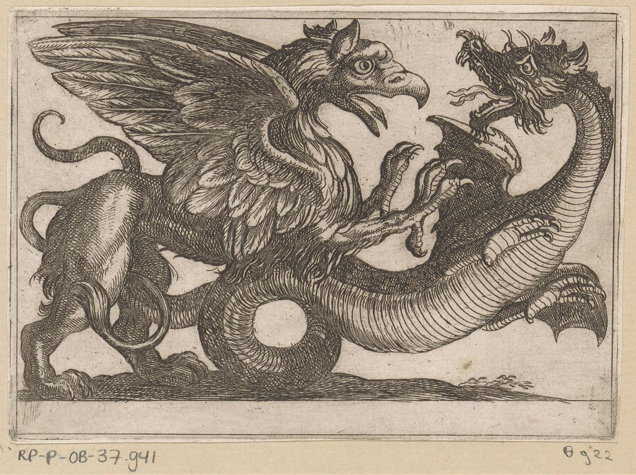 Dragon et griffon en combat - Antonio Tempesta