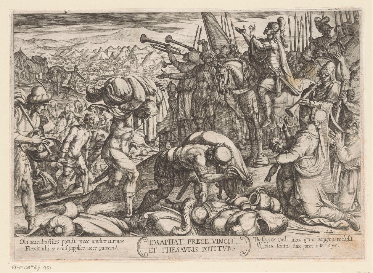 Josaphat remercie Dieu pour sa victoire (Scènes de combat de l