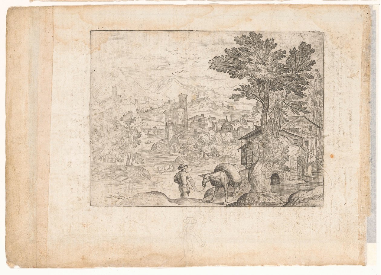 Paysage avec homme et âne - Antonio Tempesta