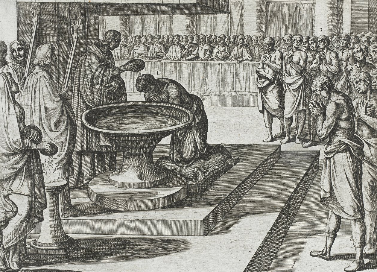 Mudarra et ses cavaliers se convertissent au christianisme et sont baptisés - Antonio Tempesta