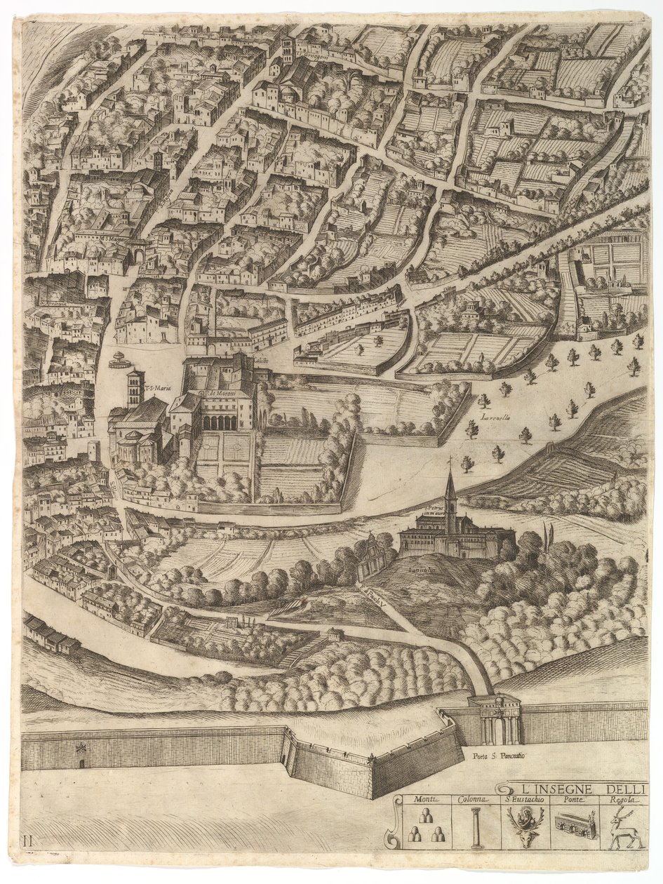 Plan de la ville de Rome. Partie 11 avec le San Pancrazio rive gauche, 1645 - Antonio Tempesta