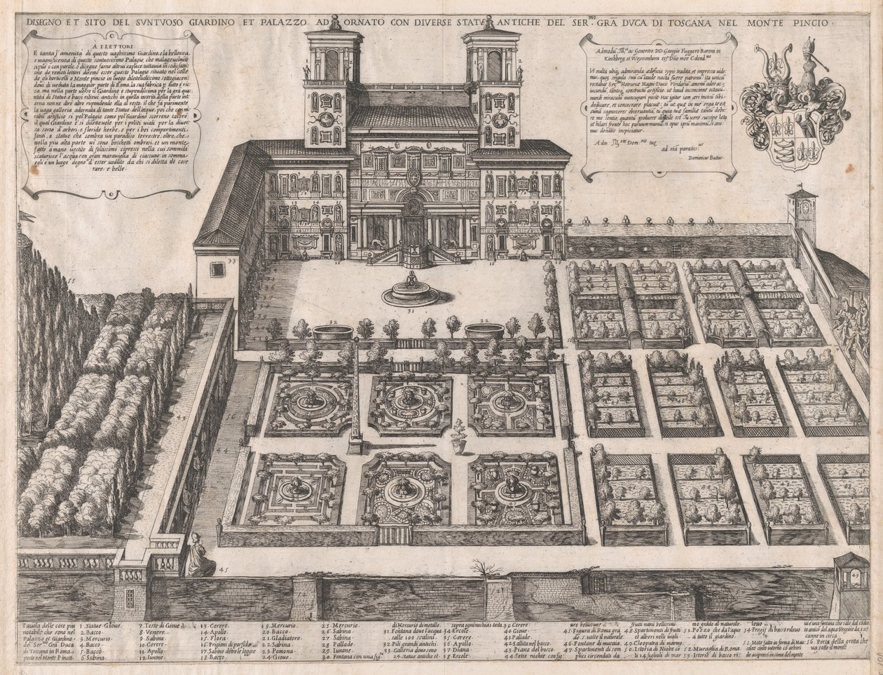 Speculum Romanae Magnificentiae: Palais et jardins du Monte Pincio, milieu à fin du 16ème siècle - Antonio Tempesta