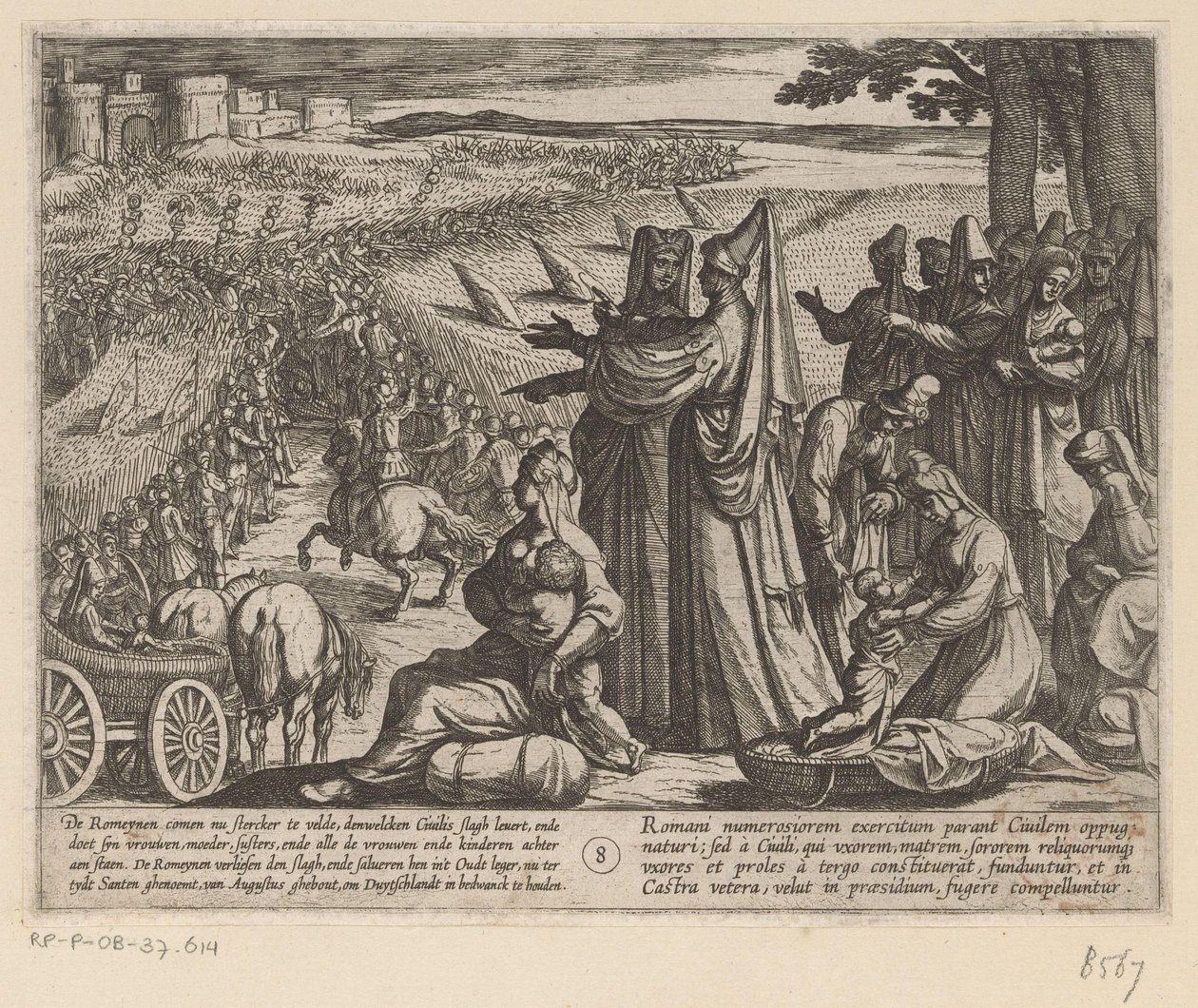 Femmes et enfants regardant Julius Civilis vaincre les Romains - Antonio Tempesta