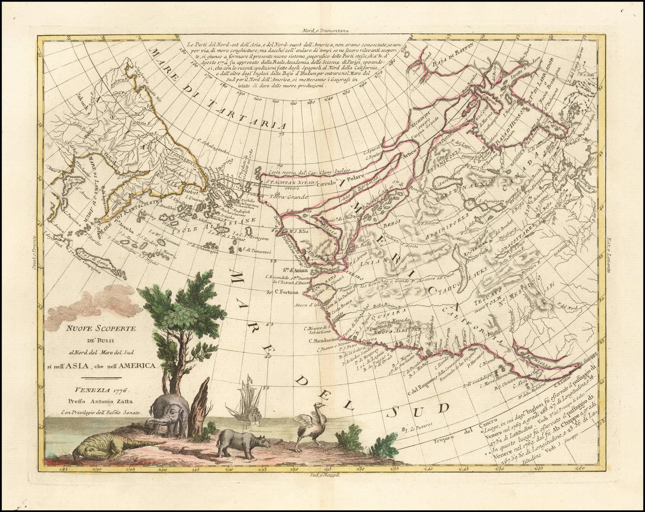 Carte de 1776 - Nouvelles découvertes des Russes au nord de la mer du Sud, en Asie et en Amérique - Antonio Zatta