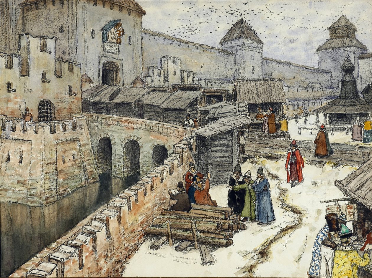 Moscou au XVIIe siècle. Librairies sur le pont du Christ Sauveur - Apollinari Mikhailovich Vasnetsov
