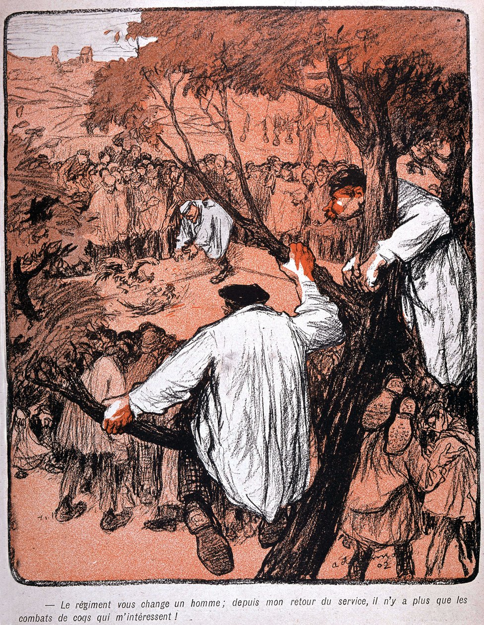 Combat de coqs dans le nord de la France par Delannoy - dans « L