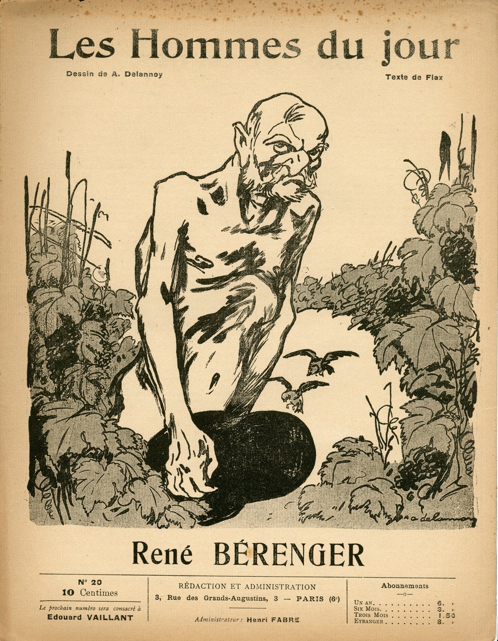 Couverture de "Les Hommes du jour", Satirique en N & B, ca. 1909: Censure - Bérenger René (1830-1915) - Illustration par Aristide Delannoy (1874-1911) - Aristide Delannoy