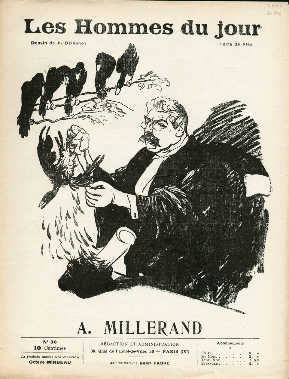 Couverture de « Les Hommes du jour », numéro 36, Satirique en N & B - Aristide Delannoy