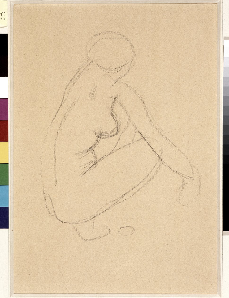 Nu accroupi. Dessin d