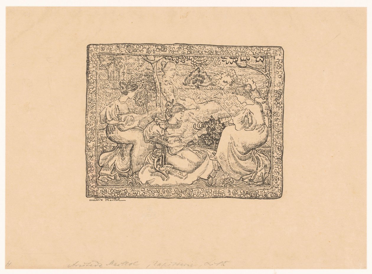 Tapisserie avec quatre femmes jouant de la musique dans un paysage - Aristide Maillol