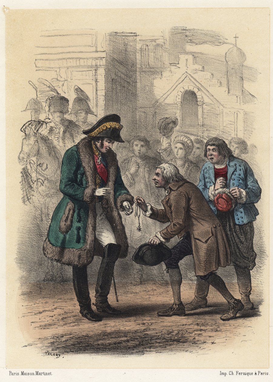 Le roi Charles XIV (Jean de Suède) reçoit une médaille de son ancien professeur - Gravure de Telory - Armand Louis Henri Telory