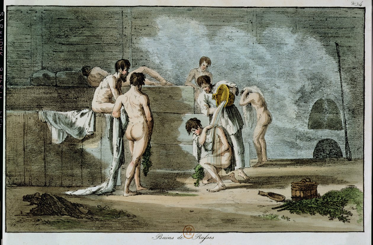 Hommes russes dans un sauna, de Moeurs et Coutumes Russes, 1821 - Armand Gustave Houbigant