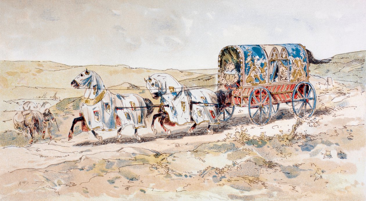 Carrosse de dames tiré par des chevaux du 13ème siècle, 1886 - Armand Jean Heins