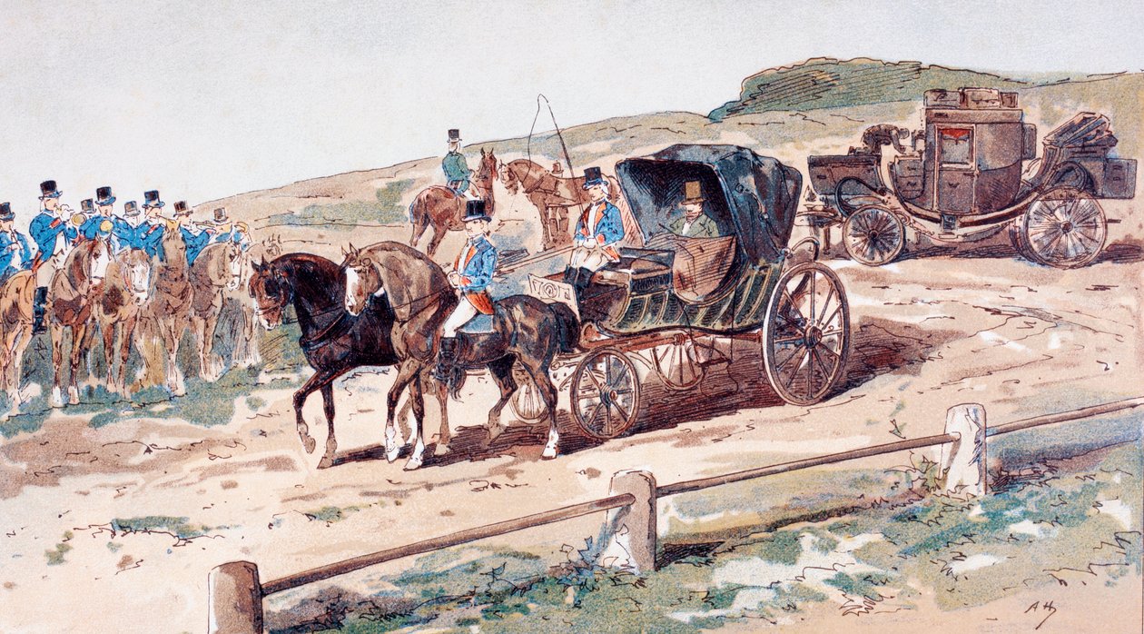 Un postillon monté sur un cheval de carrosse, 19e siècle, 1886 - Armand Jean Heins